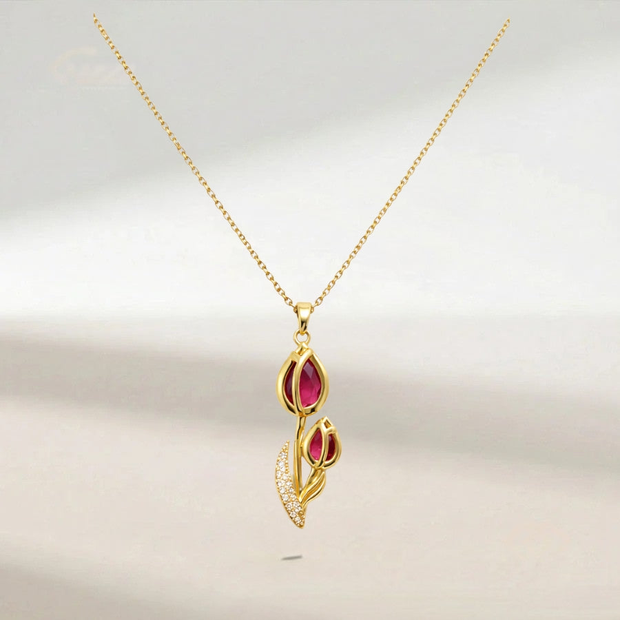 Collier Harmonie Rubis Doré – Pierre Rouge & Éclat Raffiné