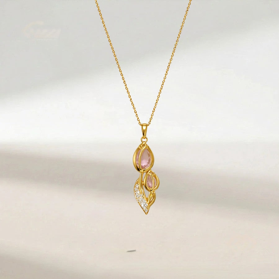 Collier Élégance Florale Doré – Pierre Rose & Détails Brillants