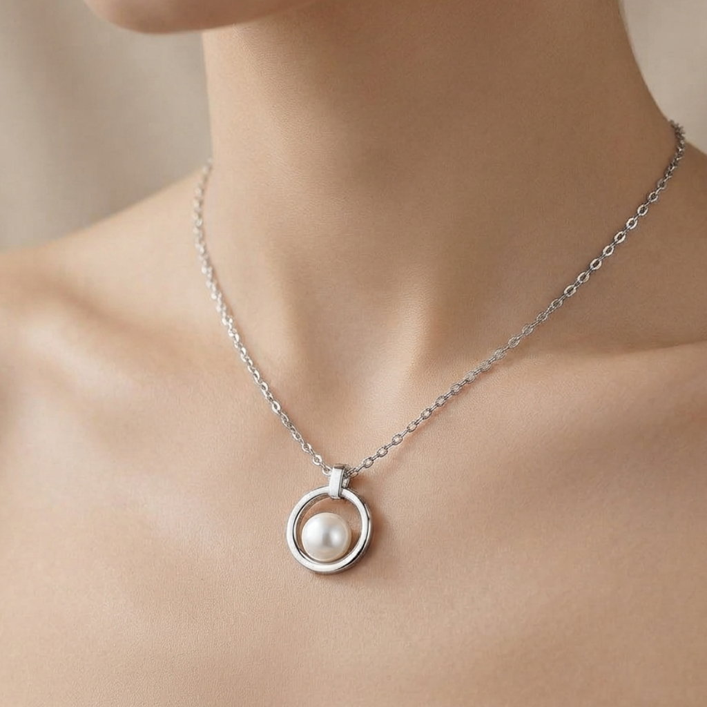 Collier Cercle Suspendu & Perle